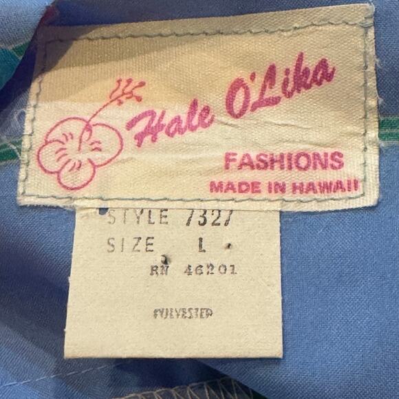 Vintage Hale O'Lika Fashions Size Large Made in Hawaii Blue Pink Floral Dress - Picture 6 of 7